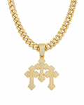 TRIPLE CROSS ICED PENDANT | GOLD