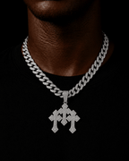 TRIPLE CROSS ICED PENDANT | SILVER